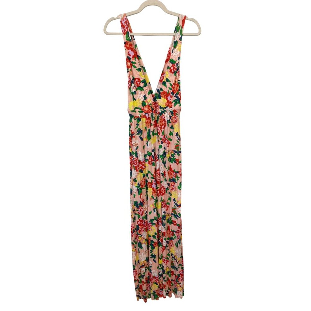 Clayton Floral Deep V Neck Maxi Dress Size Small Sleeveless Pink Multi Bohemian